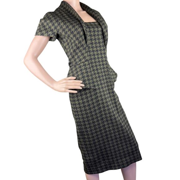 Gucci M Wool Houndstooth Peplum Sheath Dress - Picture 6 of 11